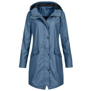 PATLOLLAV Clearance Womens Solid Color Rain Jacket Outdoor Hooded Waterproof Windproof Long Coat